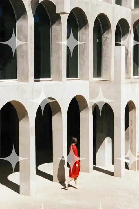 Concrete Arcade with Red Coat