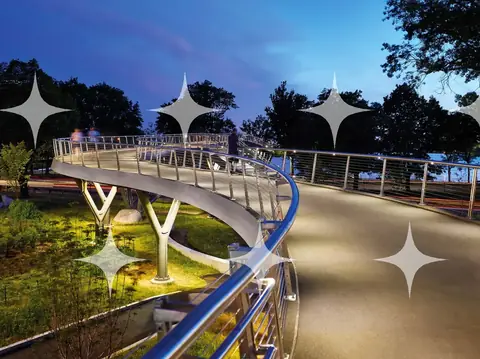 Curved Footbridge at Dusk