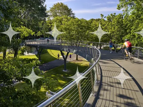 Curved Boardwalk Through Parkland