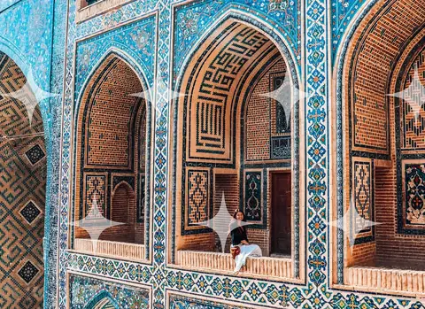 Tiled Iwan with Seated Figure