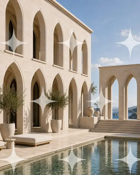 Pointed Arcades Above a Pool