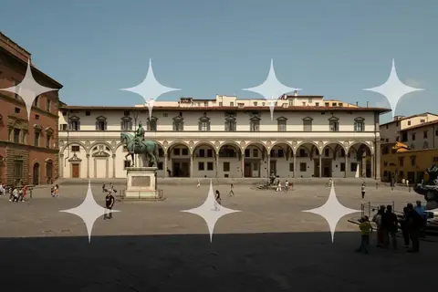 Arcaded Piazza with Equestrian Statue