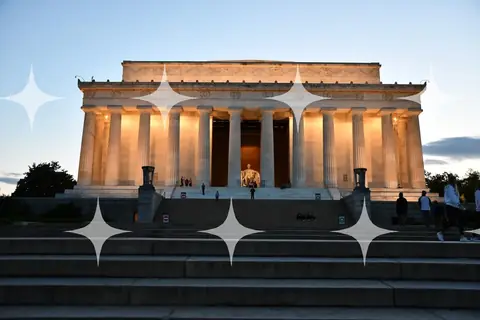 Lit Colonnaded Memorial at Dusk