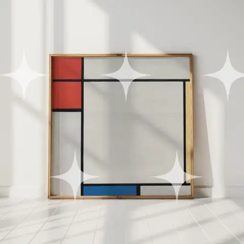 Framed Mondrian Reproduction, Staged