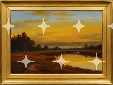 Golden Hour Marshland, Gilt-Framed Study
