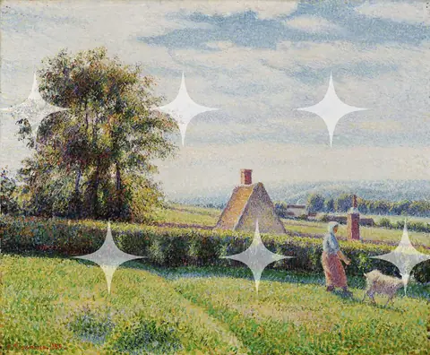 Pointillist Cottage and Meadow