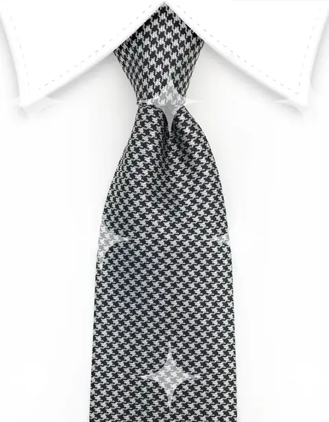 Houndstooth Silk Tie, Black and Silver