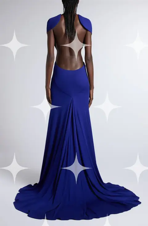 Backless Cobalt Jersey Gown
