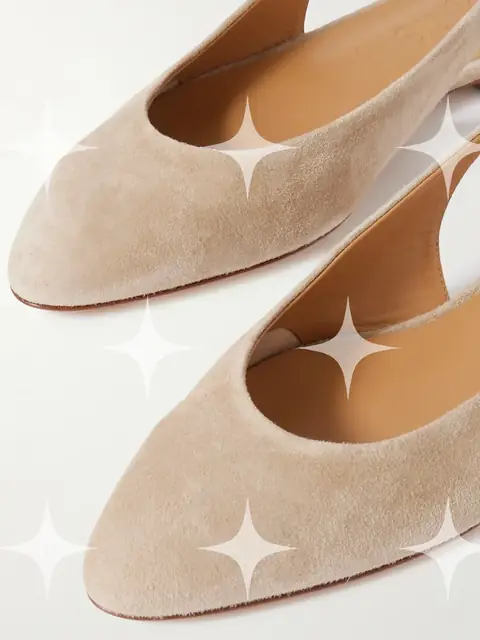 Beige Suede Pointed-Toe Slingback Flats