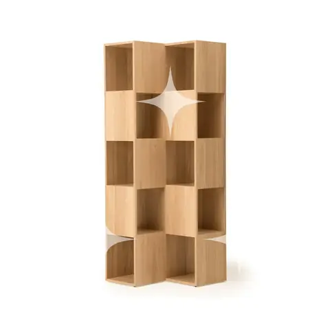 Sculptural Zigzag Solid Oak Bookshelf, Tall