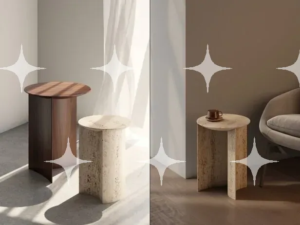 Sculptural Pill-Form Side Tables (Walnut and Travertine) — photo 2