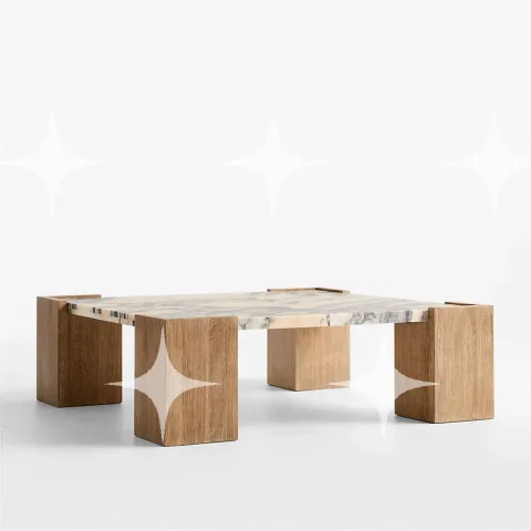 Elysia Marble-Top Table, Oak Block Legs