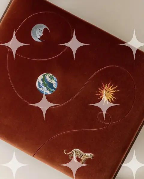 Hand-Embroidered Rust Velvet Celestial Ottoman (Detail)
