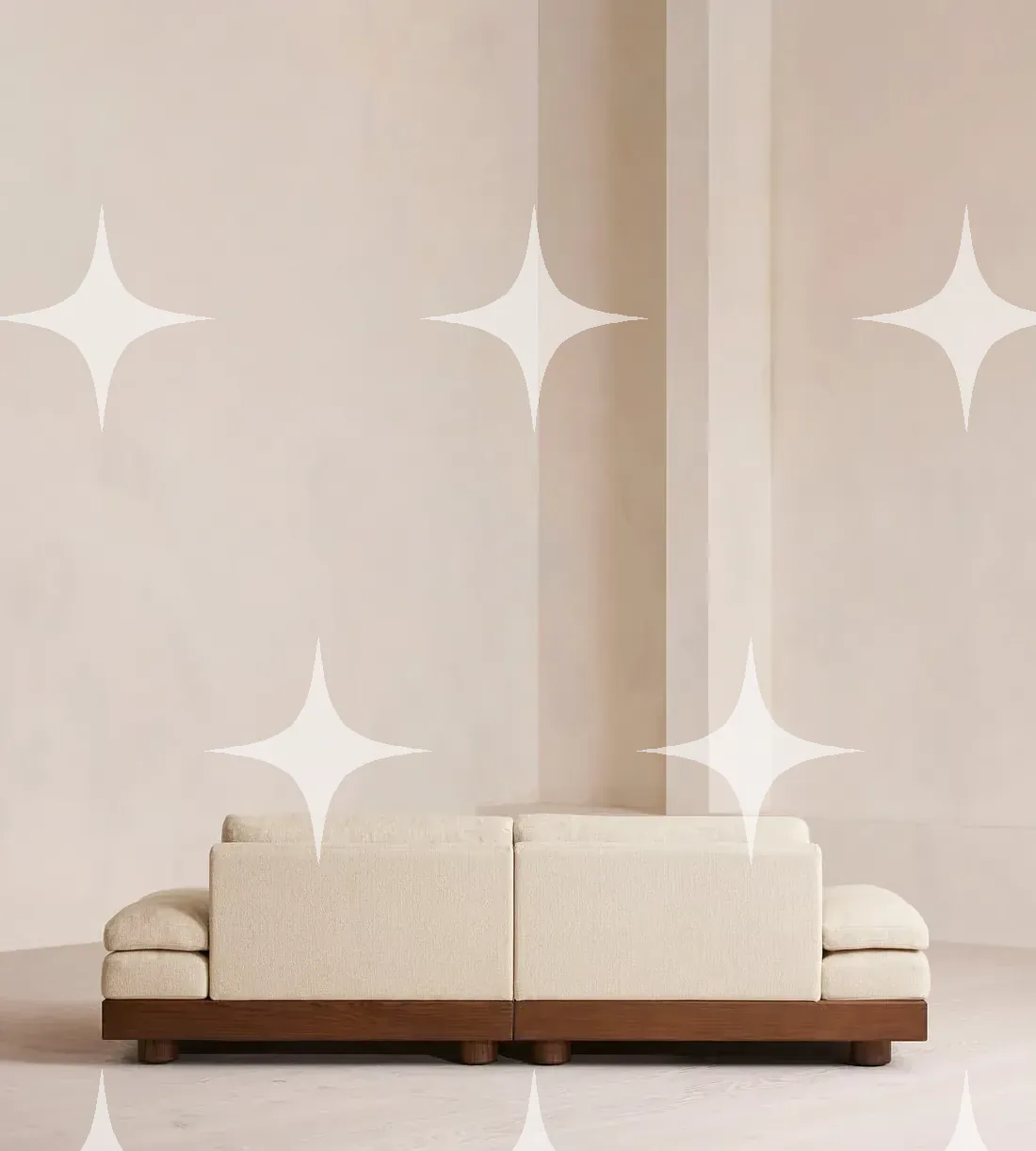 Low-Slung Cream Linen Modular Sectional Sofa (Back View) — photo 1