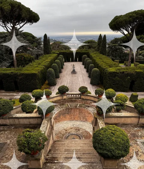 Baroque Garden Stair and Topiary