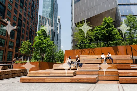 Timber Steps in a City Plaza