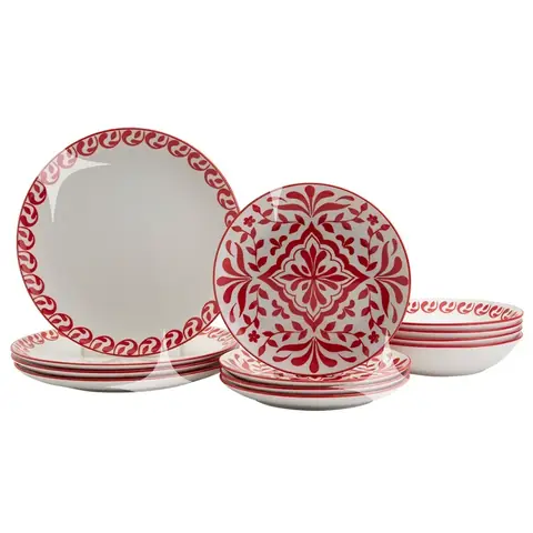 Patterned Ceramic Dinnerware Set, Red