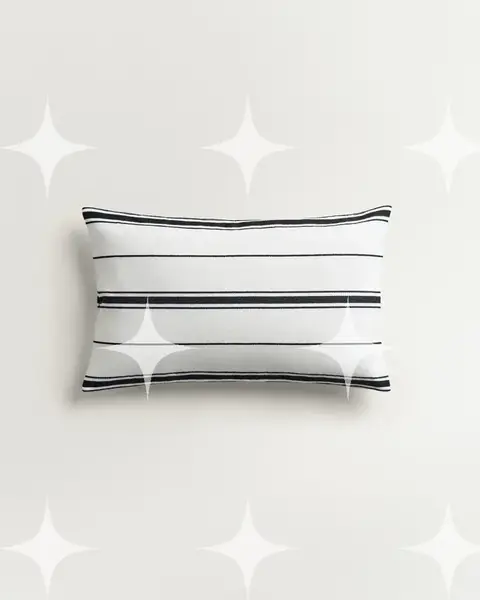 Striped Cotton Lumbar Pillow, White