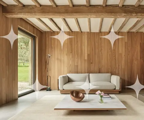 Timber-Lined Room with Low Sofa