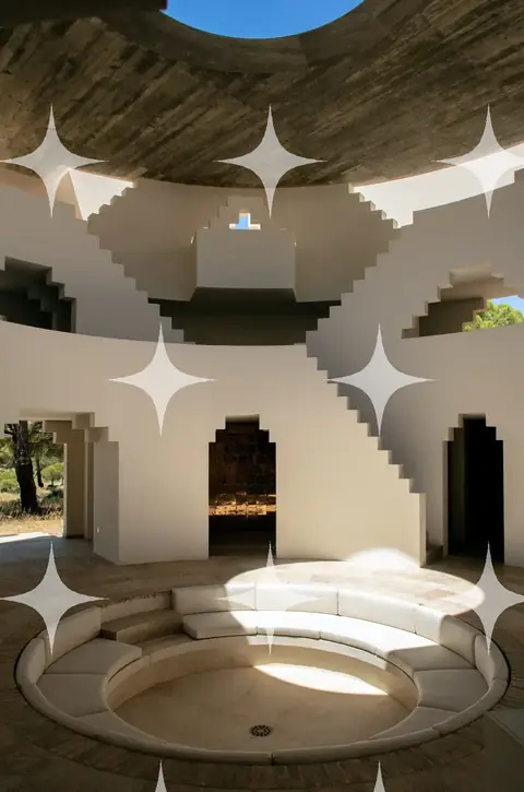 Sculpted Concrete Interior with Oculus