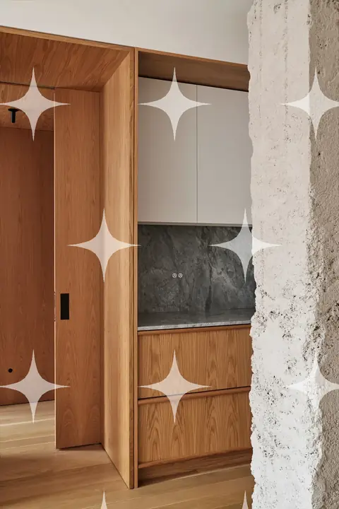 Oak Joinery Against Rough Plaster