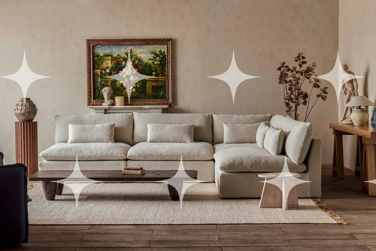 Cream Sofa Below a Gilt Landscape — photo 1