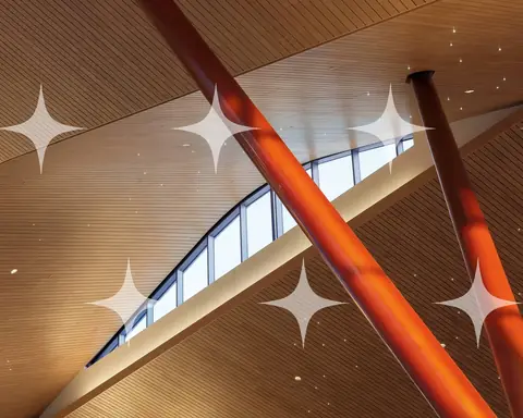 Timber Ceiling with Red Columns