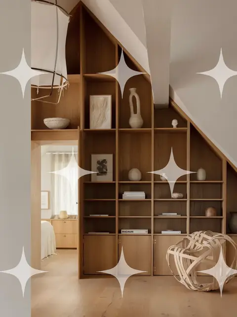 Oak Shelving Under a Sloping Ceiling