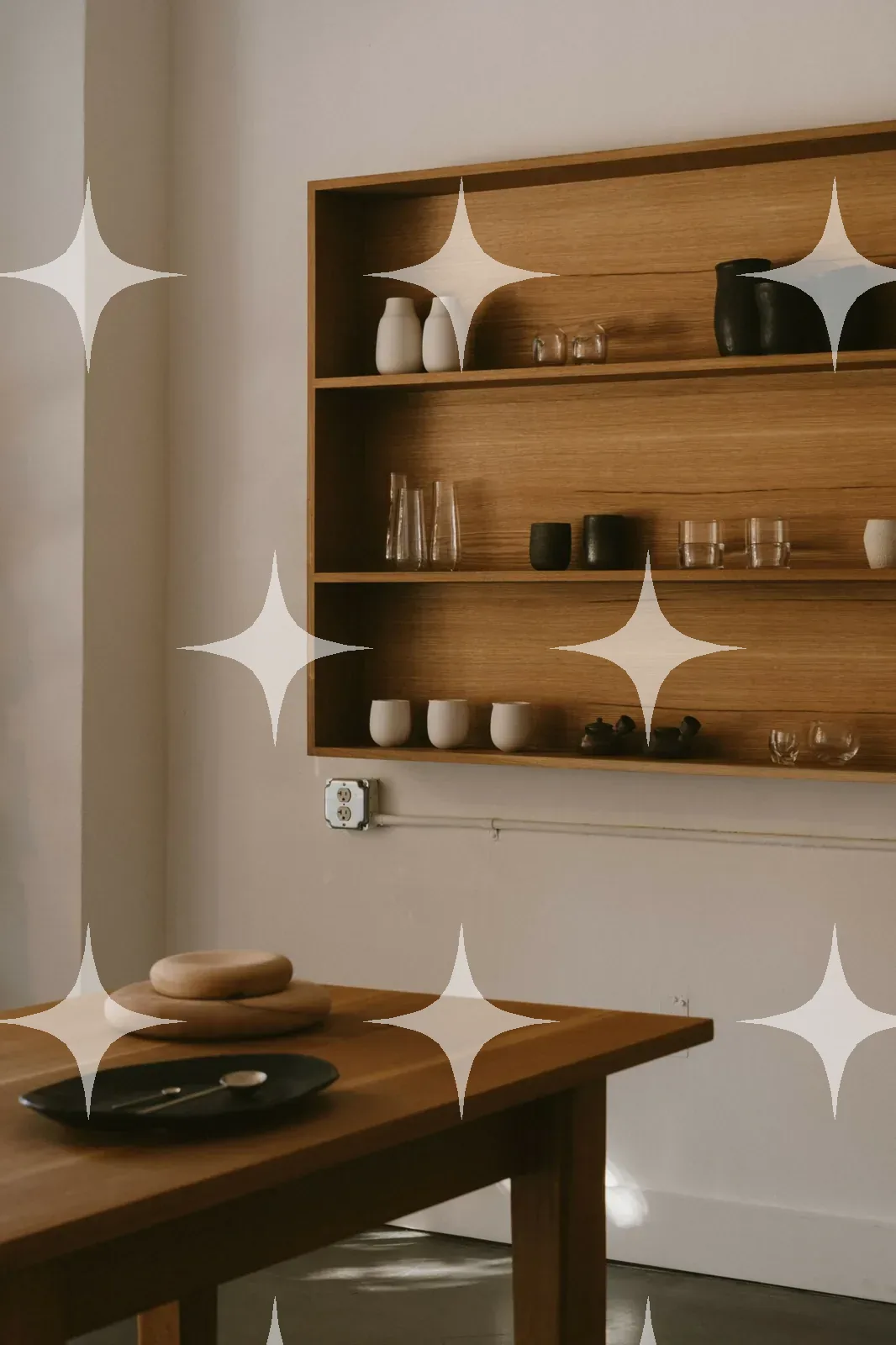 Open Oak Shelves Above a Table — photo 1