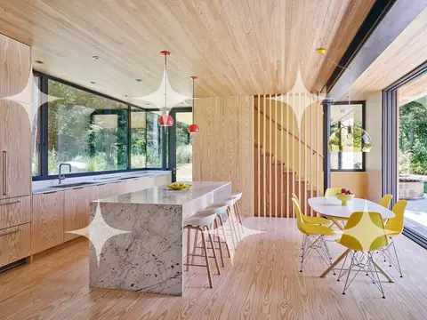 Timber Kitchen with Yellow Chairs