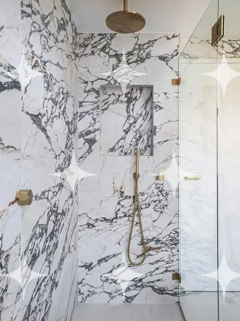 Marble Shower with Brass Fittings