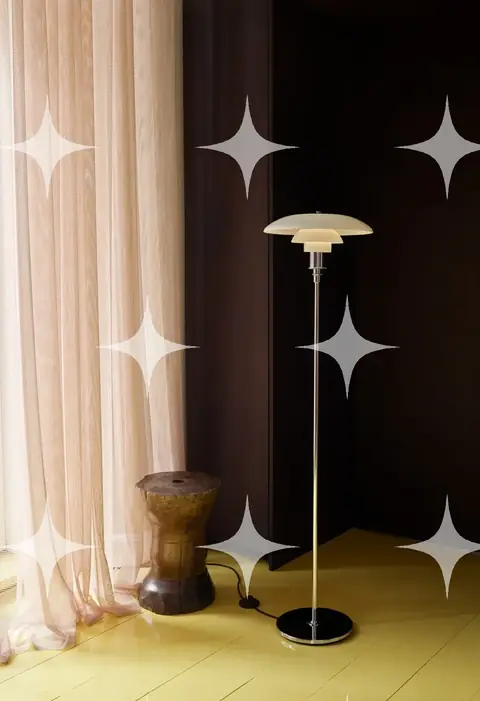 Floor Lamp Against Sheer Curtain