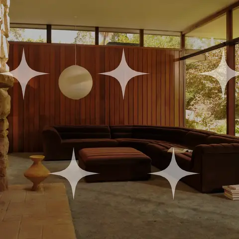 Midcentury Room with Brown Sectional