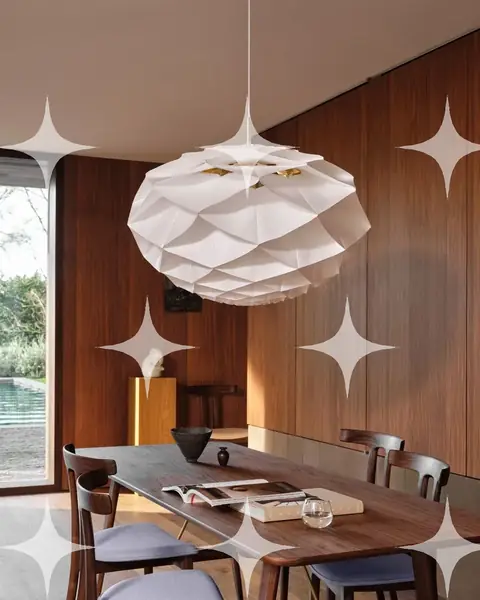 White Folded-Petal Pendant Light with Brass Accents