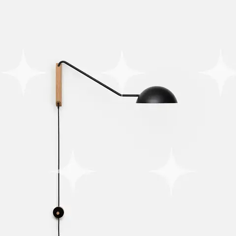 Black and Oak Swing-Arm Wall Lamp