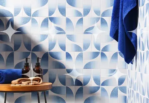 Blue Patterned Tiles, Bathroom Wall