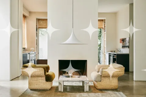 Fireplace Room with Conical Pendant